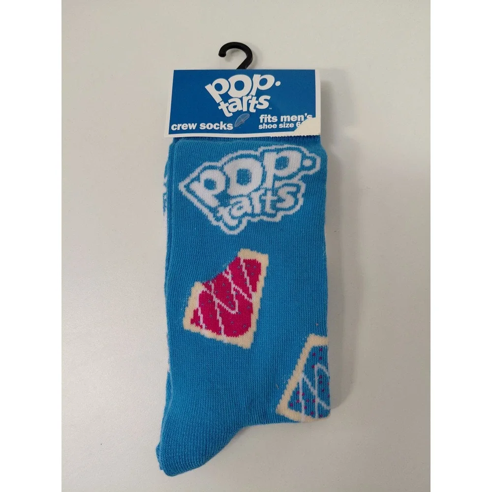 Pop Tarts Mens Crew Socks Blue Frosted Strawberry Pastry Food Novelty NWT 6-12